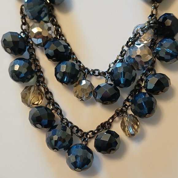 Vera Wang Dark Blue Silver Tone Multi Strand Rhinestone Beaded Ball Bib Necklace - Picture 10 of 11